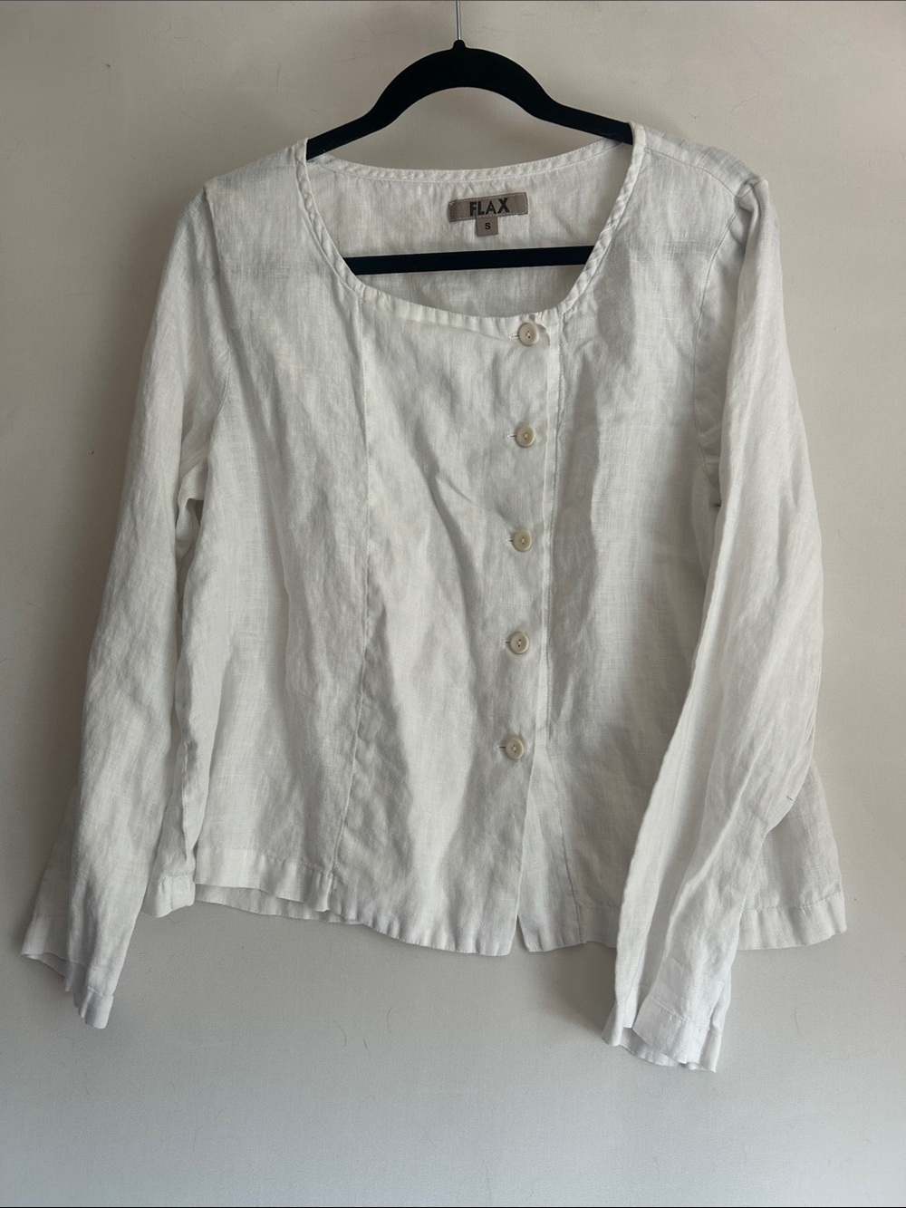 Flax White Linen Asymmetrical Button-Front Blouse size small